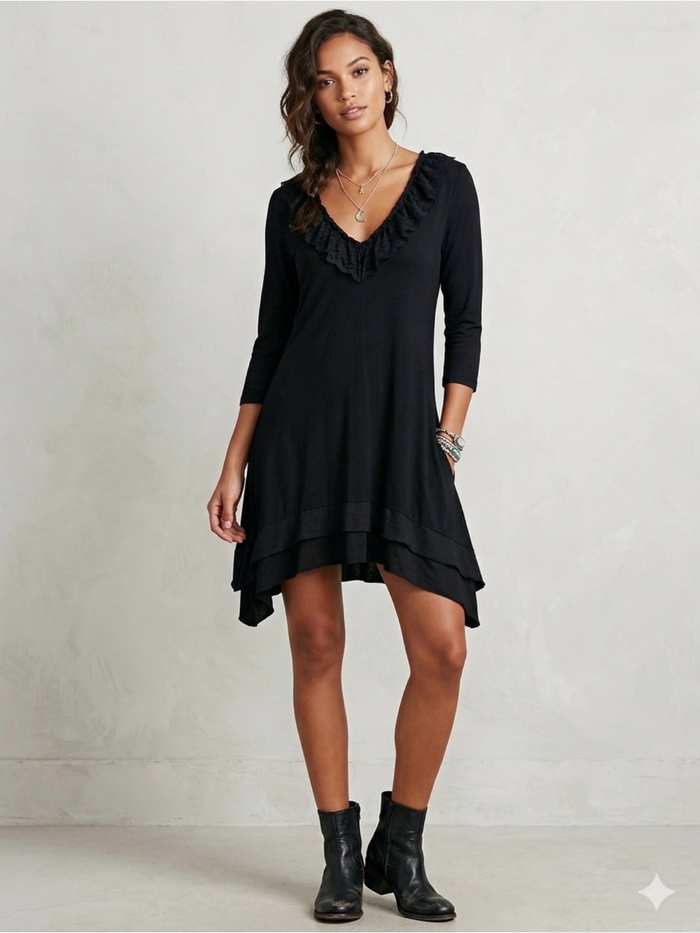 4 Love and Liberty By Johnny Was Black Asymetrical Hem M Tunic Whimsigoth Boho